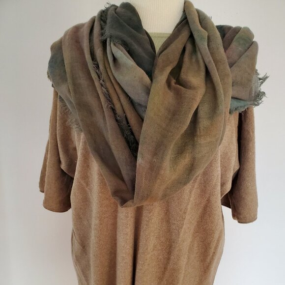 NEW Painted dyed silk cashmere scarf wrap beige black brown tan green gray blue - Picture 12 of 15
